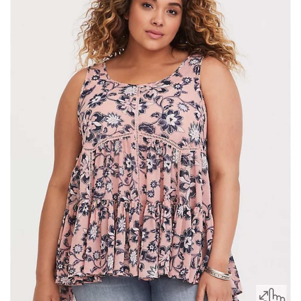 Torrid Floral Chiffon Lace Up Tank Pink Size 1